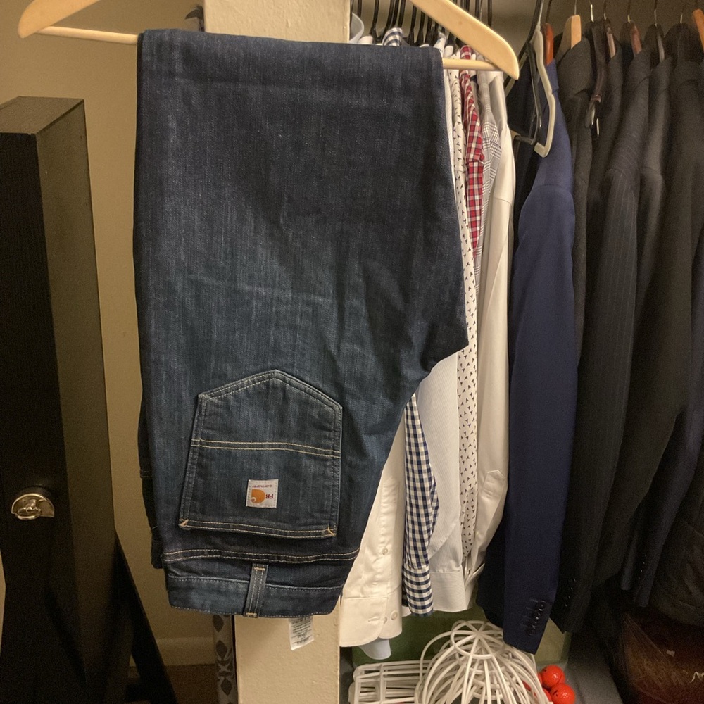 Carhatt heart, flame, resistant jeans